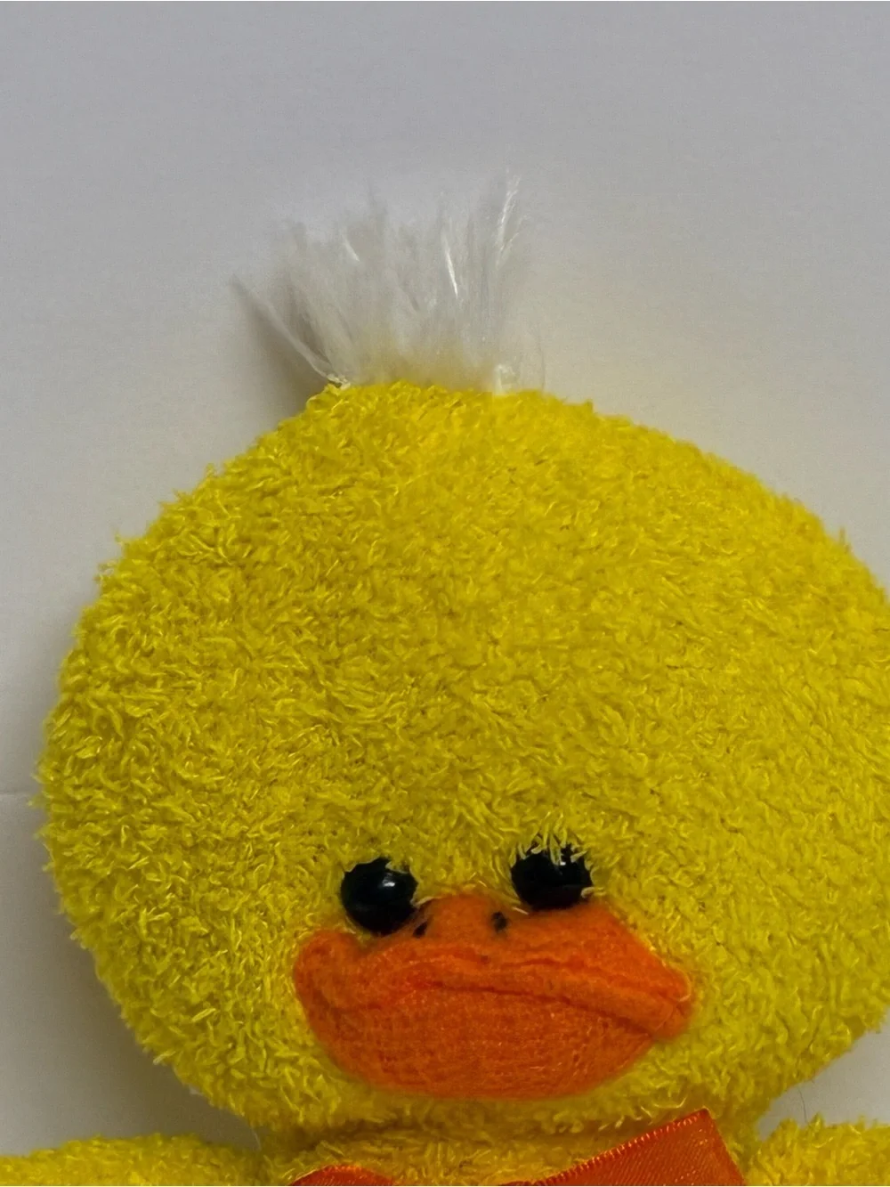 Duck Plush with Bow Yellow Tuft of White Hair Soft 7 in.